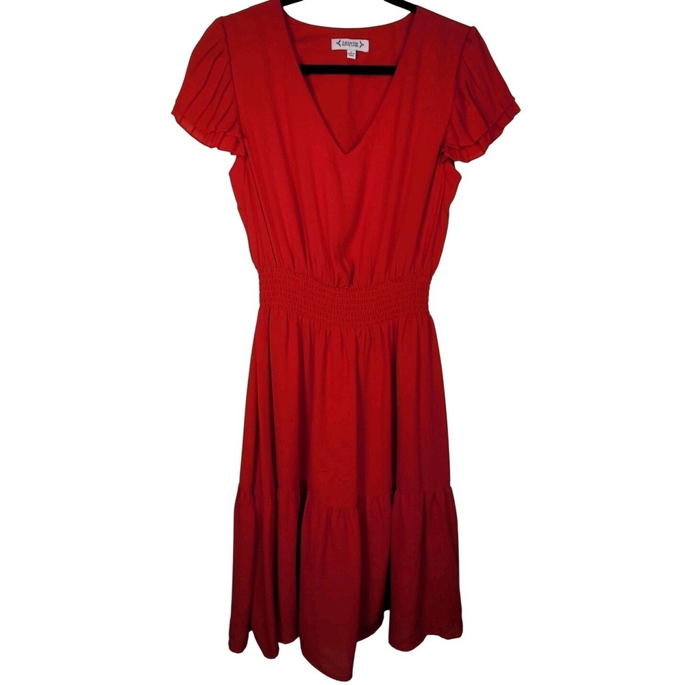 Nanette Lepore‎ Red Tiered Dress Flutter Sleeves Women's Sz 6 Romantic